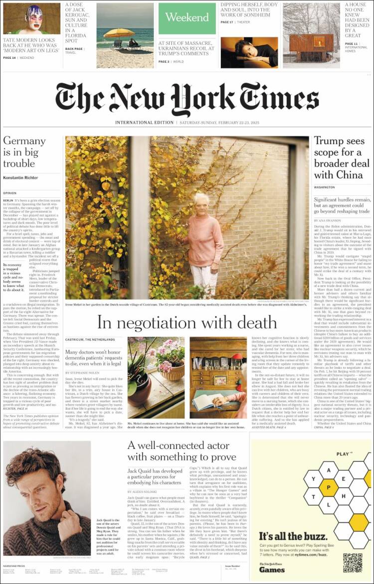 Portada de International New York Times (Europa)