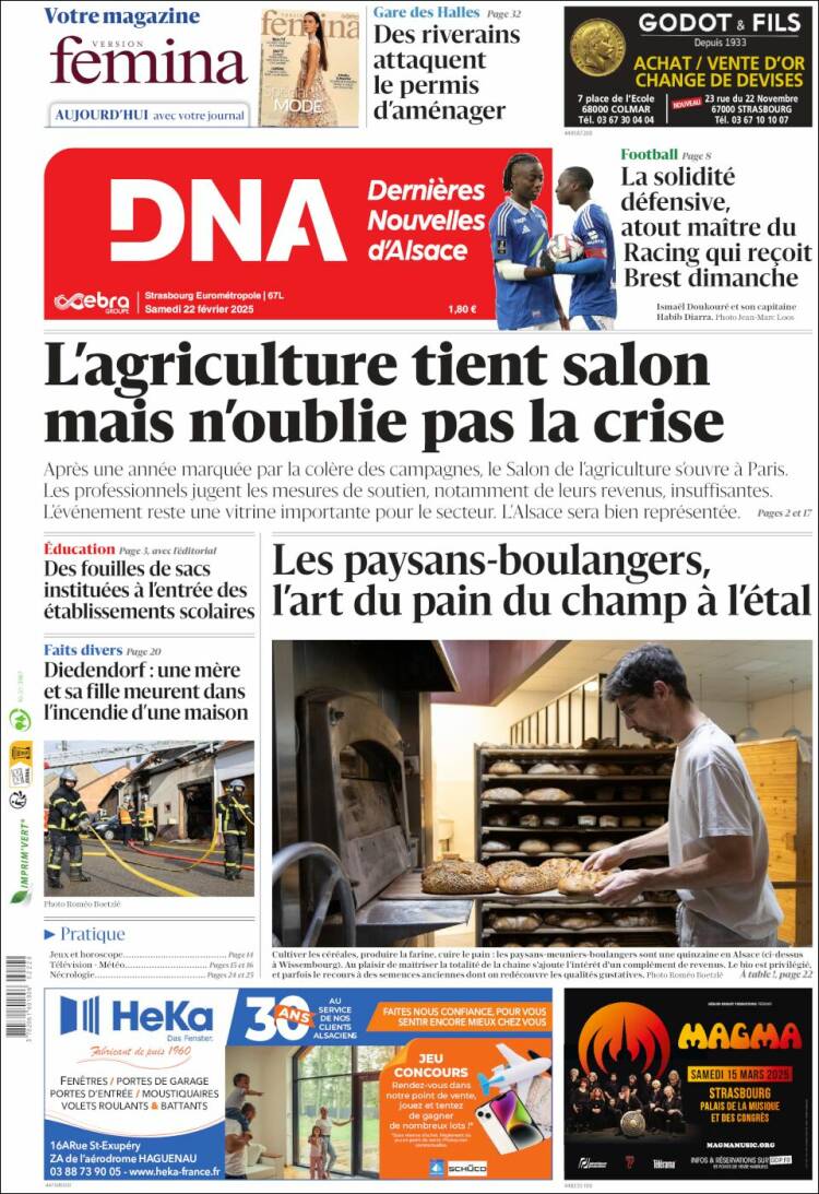Portada de Les Dernières Nouvelles d'Alsace (Francia)