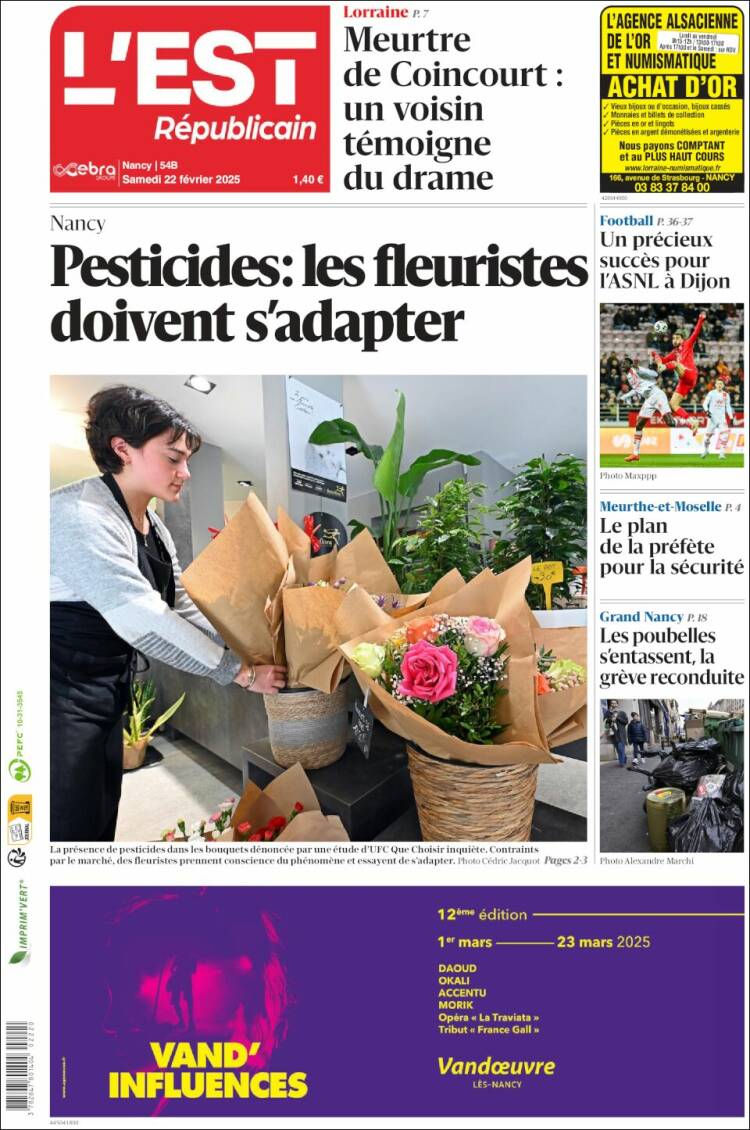 Portada de L'Est Republicain (Francia)