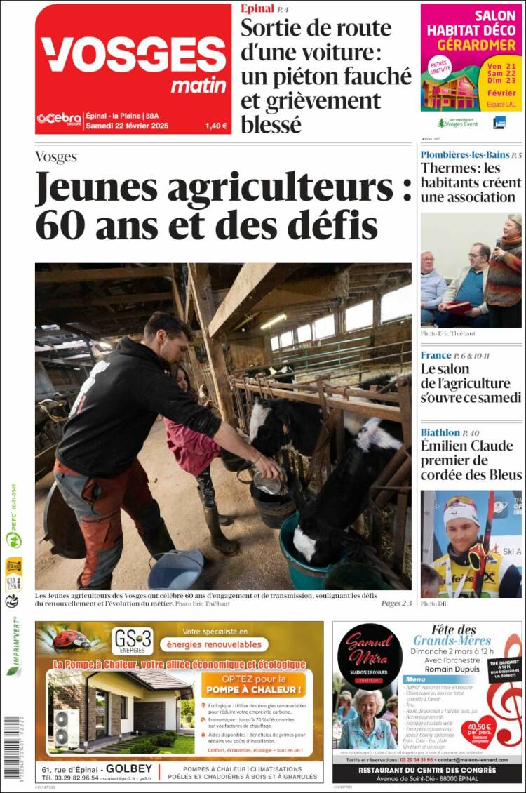 Portada de Vosges Matin (Francia)