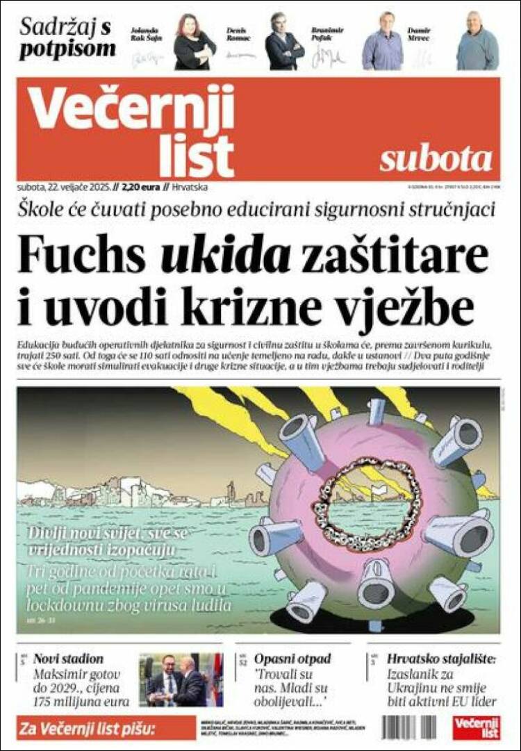 Portada de Večernji (Croacia)