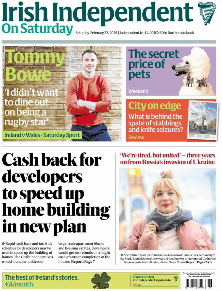 Portada de Irish Independent (Irlanda)