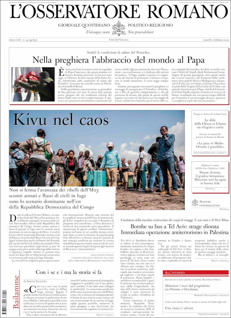 Portada de L'Osservatore Romano (Italia)