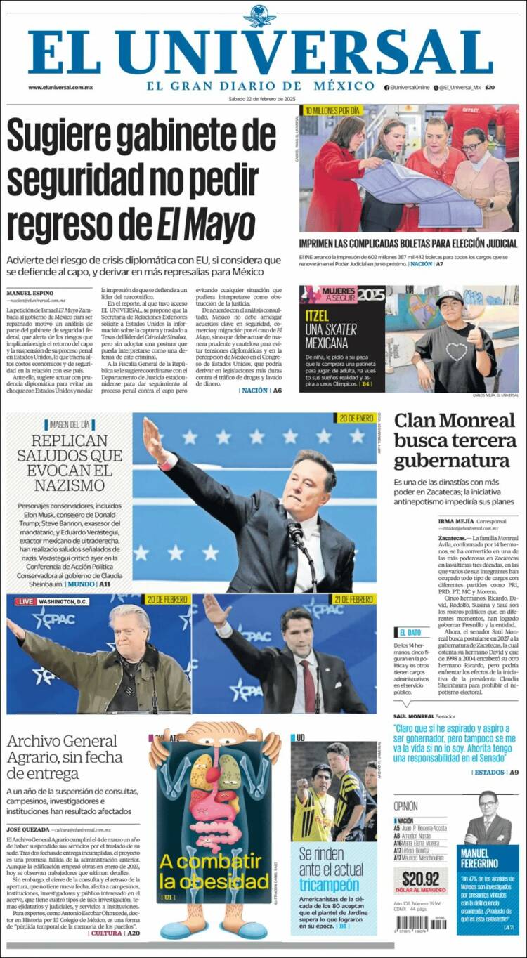 Portada de El Universal (México)