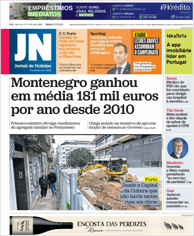 Portada de Diário de Noticias (Portugal)