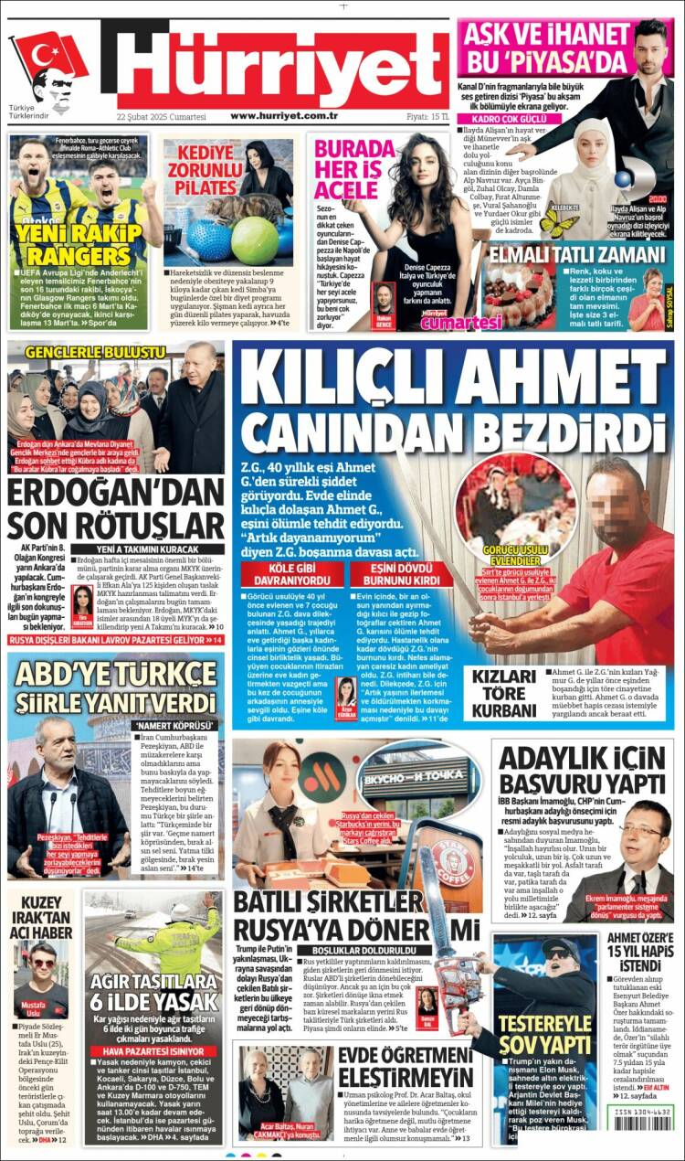 Portada de Hürriyet (Turqu&iacute;a)