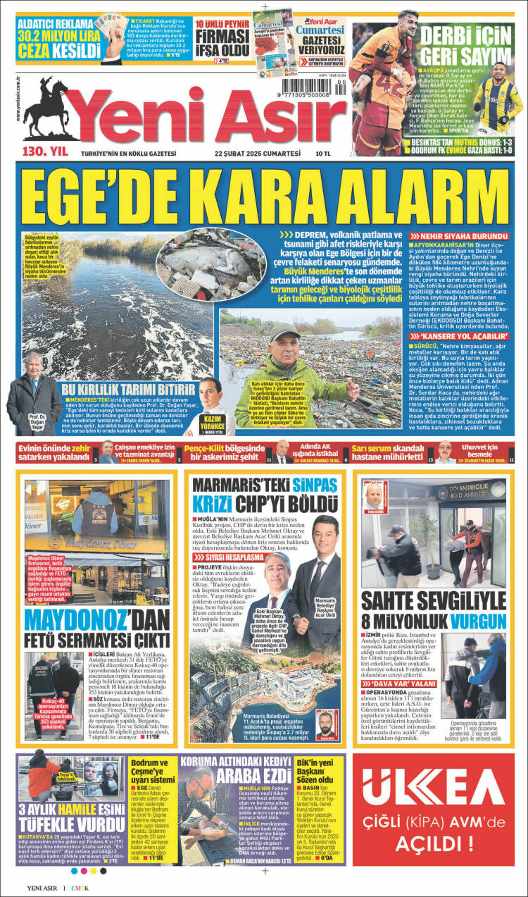 Portada de Yeni Asır (Turqu&iacute;a)