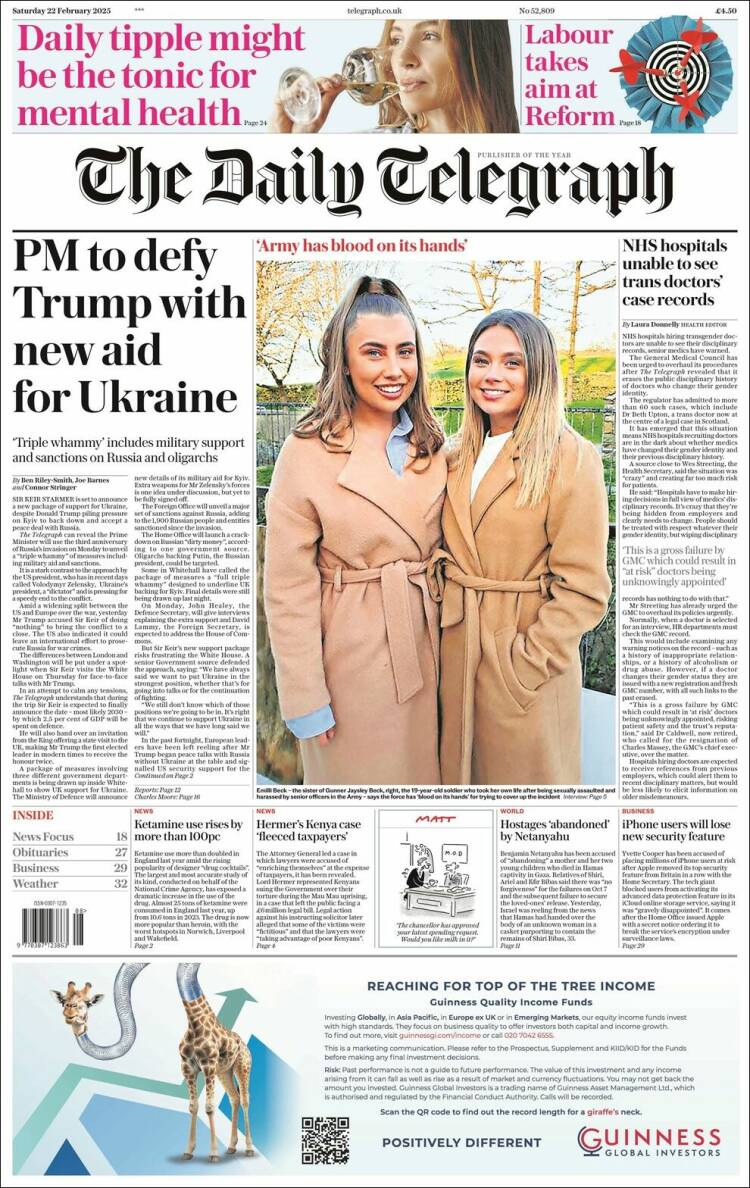 Portada de Daily Telegraph (Reino Unido)