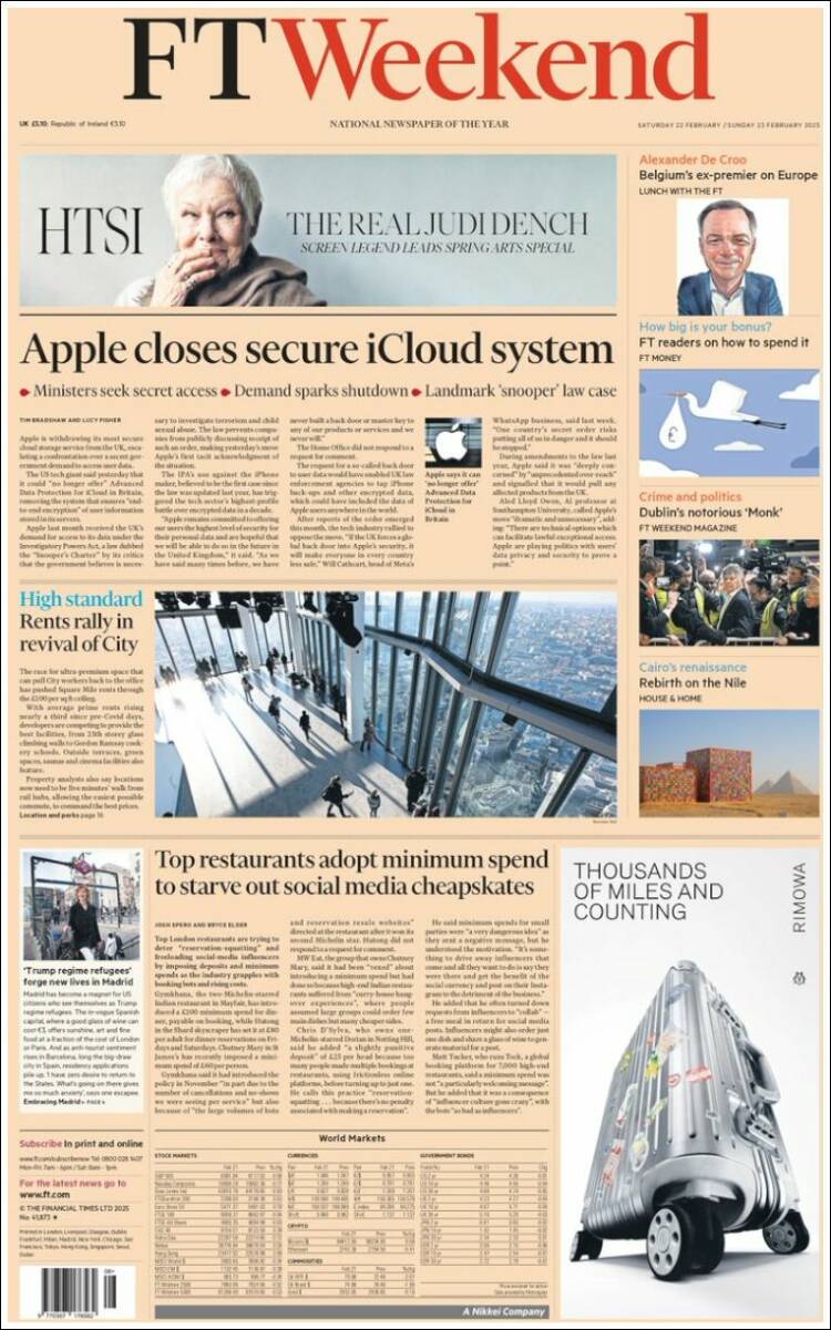 Portada de Financial Times (Reino Unido)