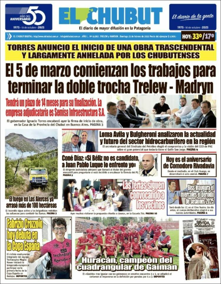 Portada de El Chubut (Argentina)