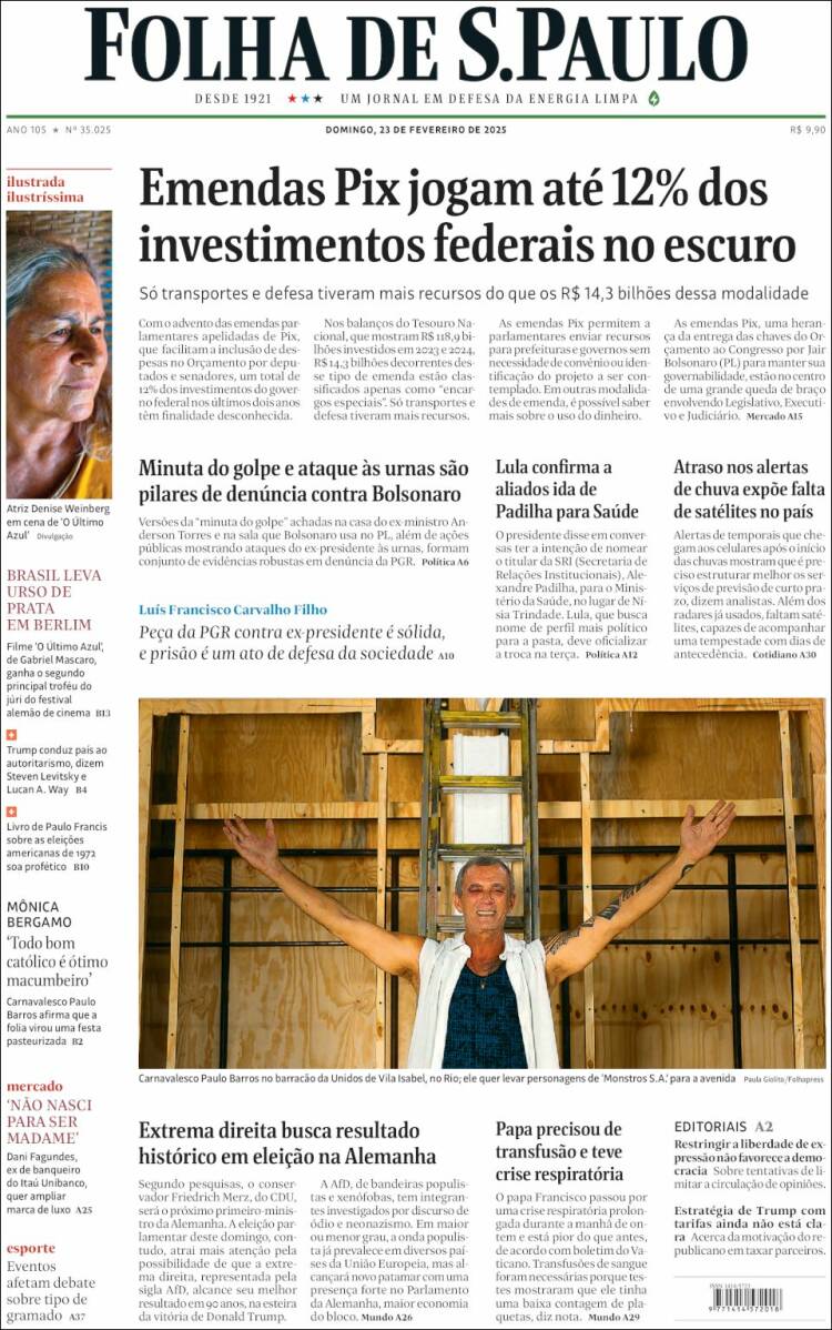 Portada de Folha de São Paulo (Brasil)