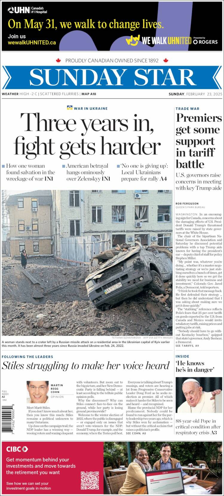 Portada de The Toronto Star (Canadá)