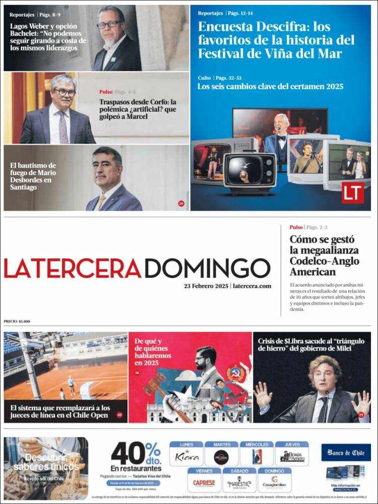 Portada de La Tercera (Chile)
