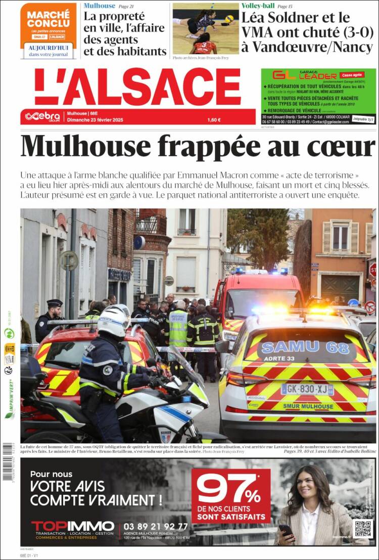 Portada de Journal L'Alsace (Francia)