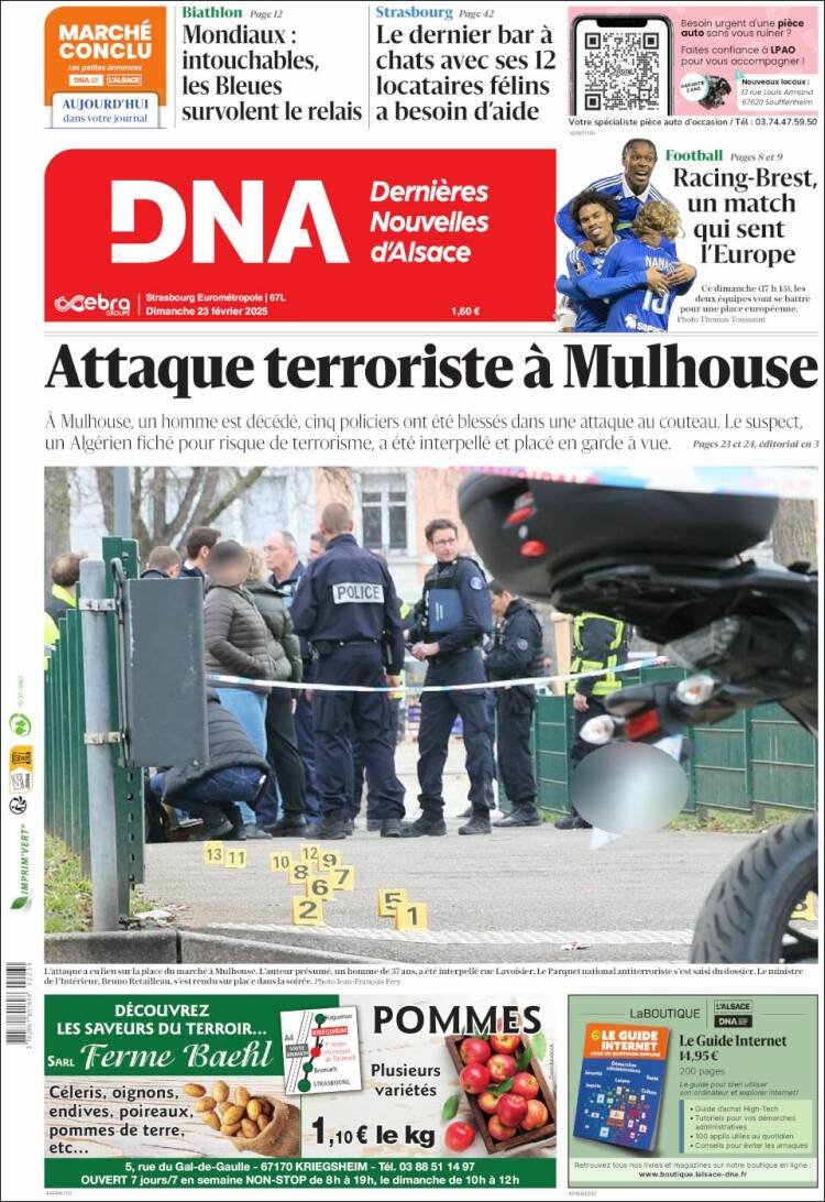 Portada de Les Dernières Nouvelles d'Alsace (Francia)