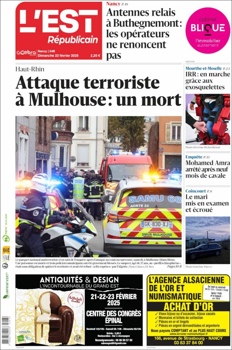Portada de L'Est Republicain (Francia)