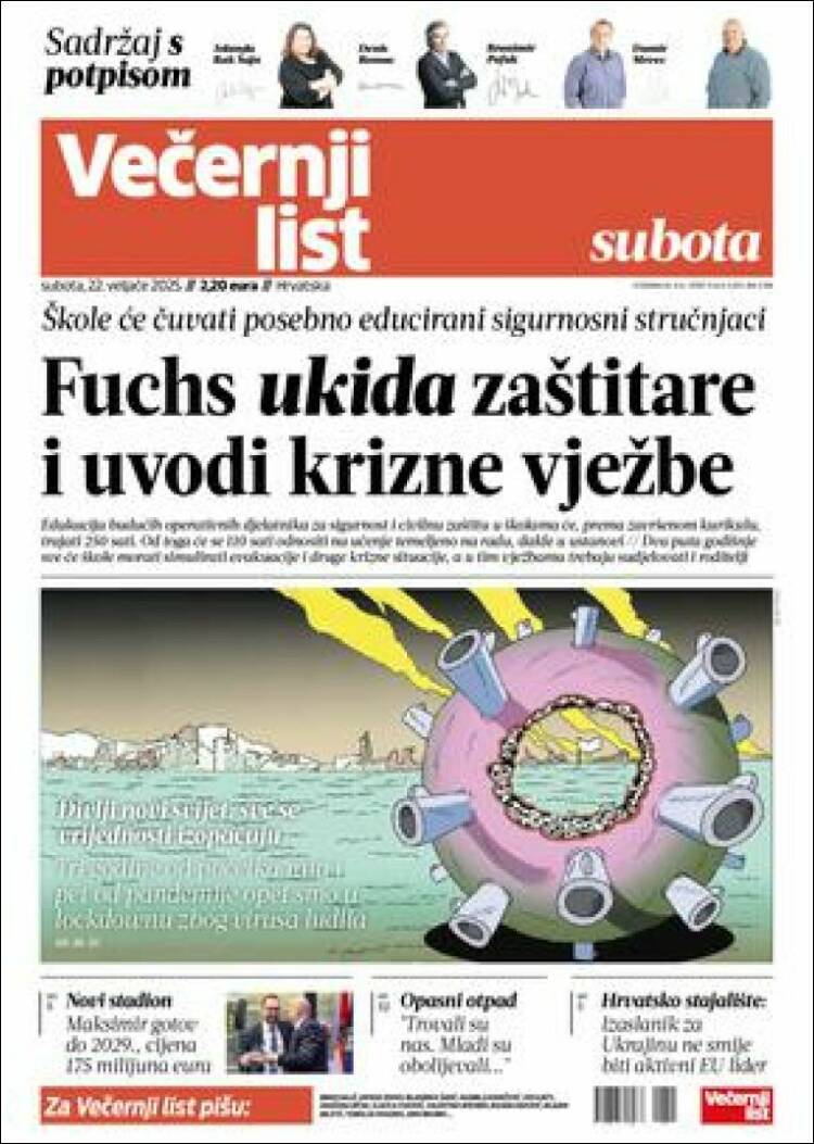Portada de Večernji (Croacia)