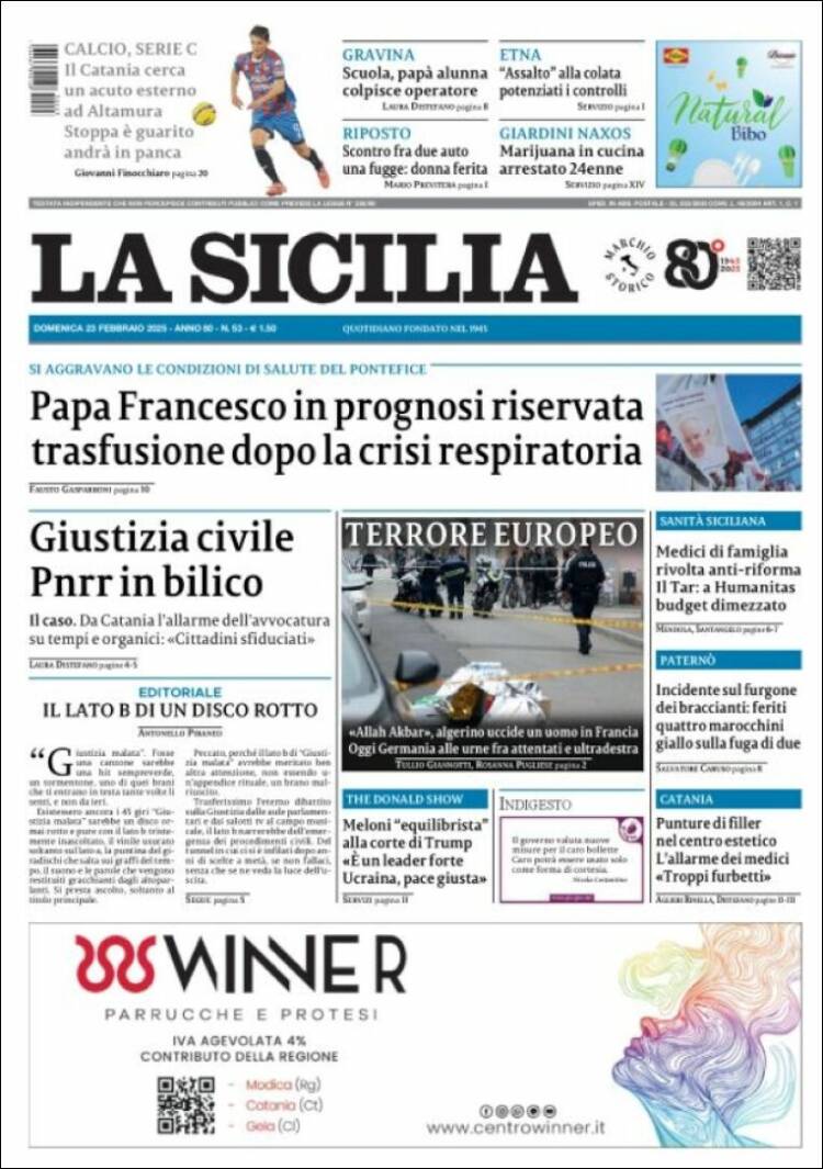 Portada de La Sicilia (Italia)