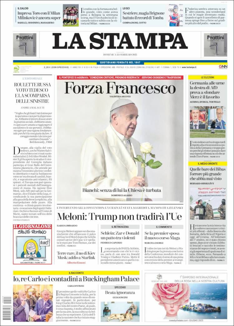 Portada de La Stampa (Italia)
