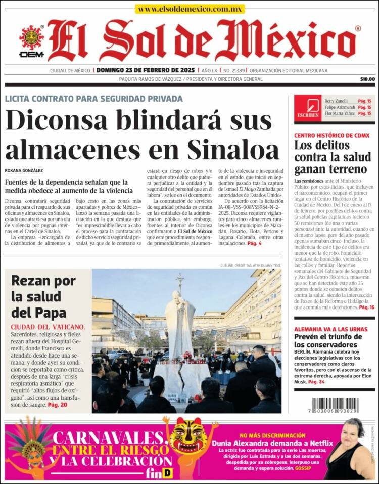 Portada de El Sol de México (México)