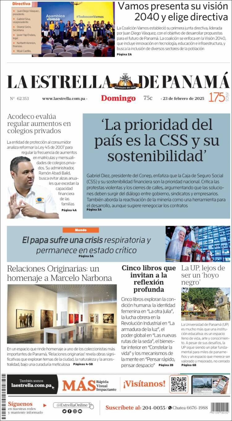 Portada de La Estrella de Panamá (Panamá)