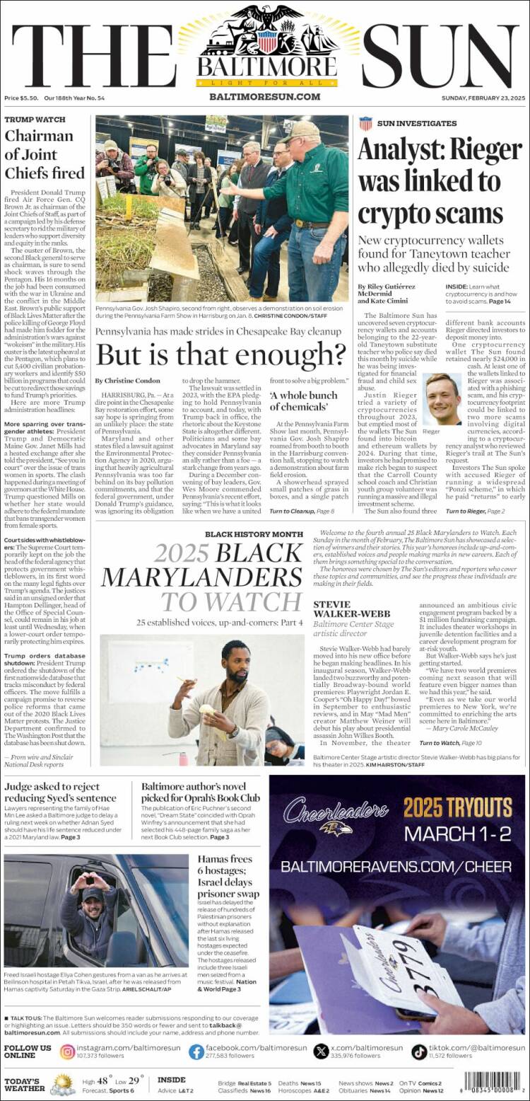 Portada de The Baltimore Sun (USA)