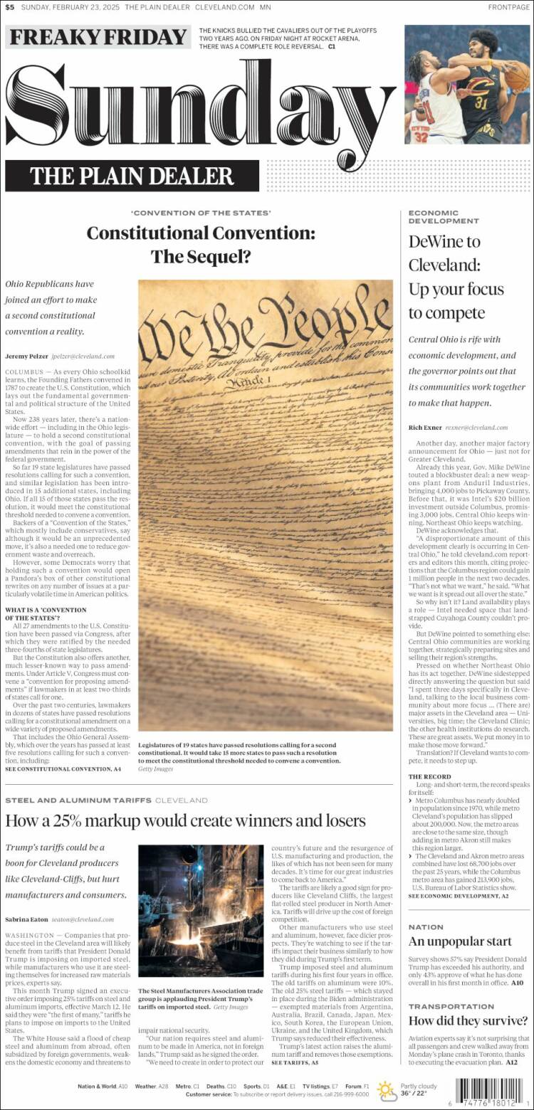 Portada de The Plain Dealer (USA)