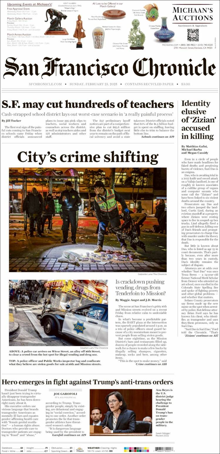 Portada de San Francisco Chronicle (USA)