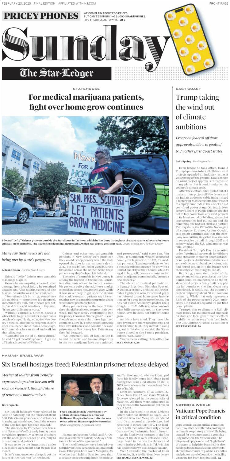 Portada de Star-Ledger (USA)