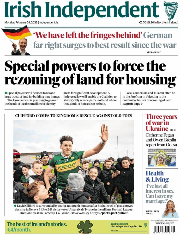 Portada de Irish Independent (Irlanda)