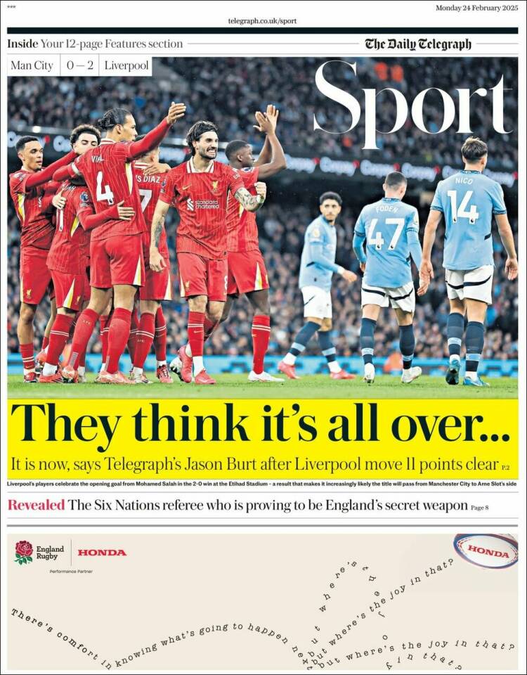 Portada de Telegraph Sport (Reino Unido)