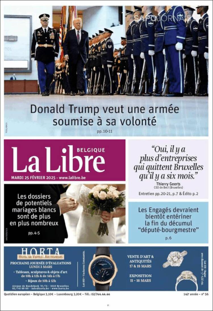 Portada de La Libre.be (B&eacute;lgica)