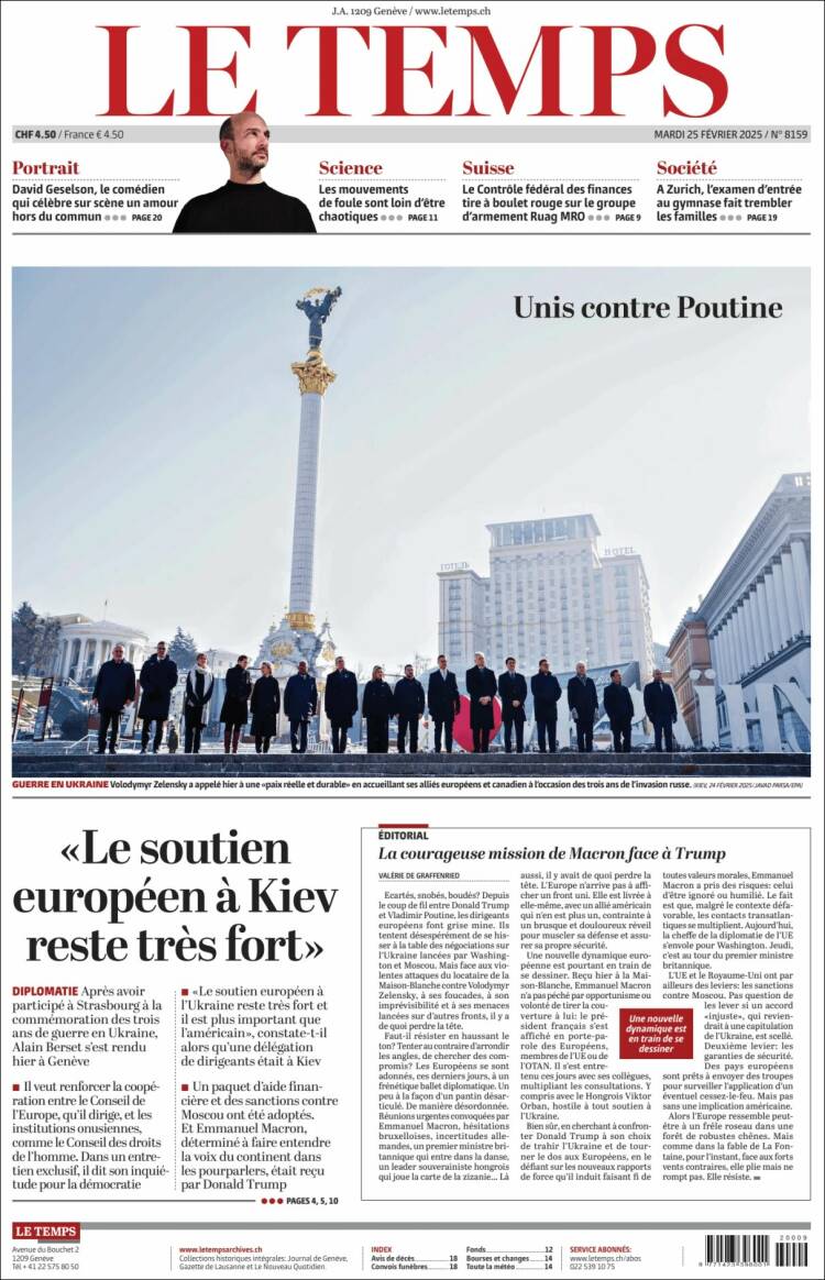 Portada de Le Matin (Suiza)
