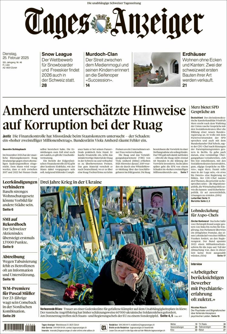 Portada de Tages-Anzeiger (Suiza)