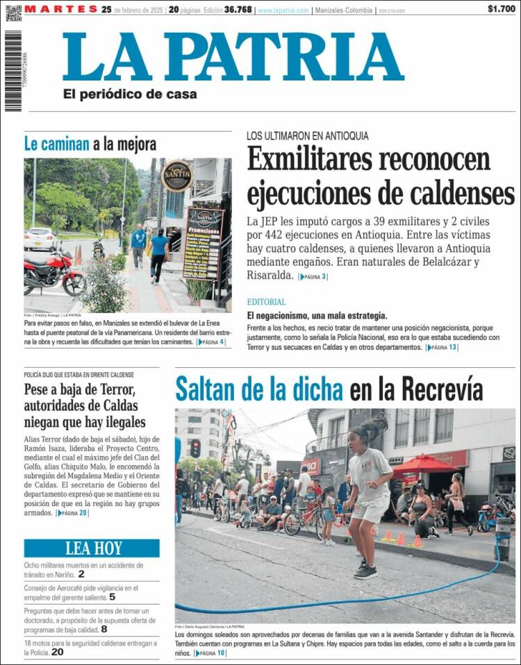 Portada de La Patria (Colombia)