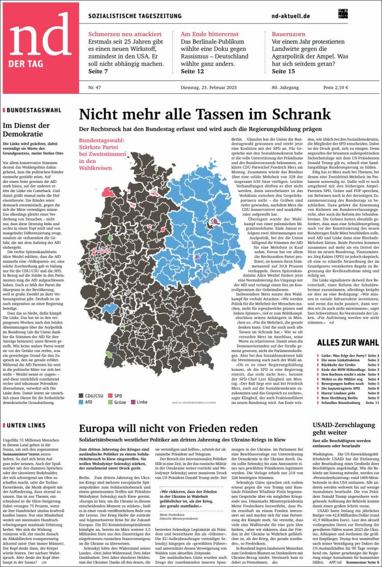 Portada de Neues Deutschland (Alemania)