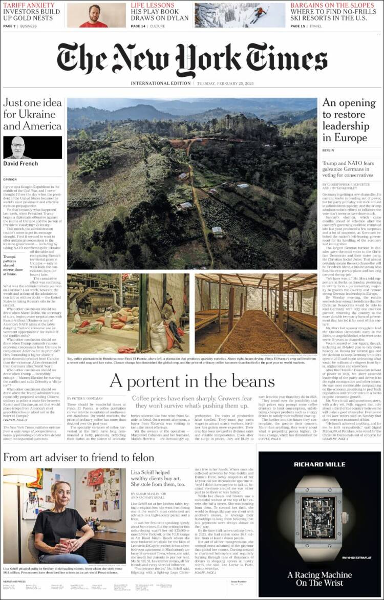 Portada de International New York Times (Europa)