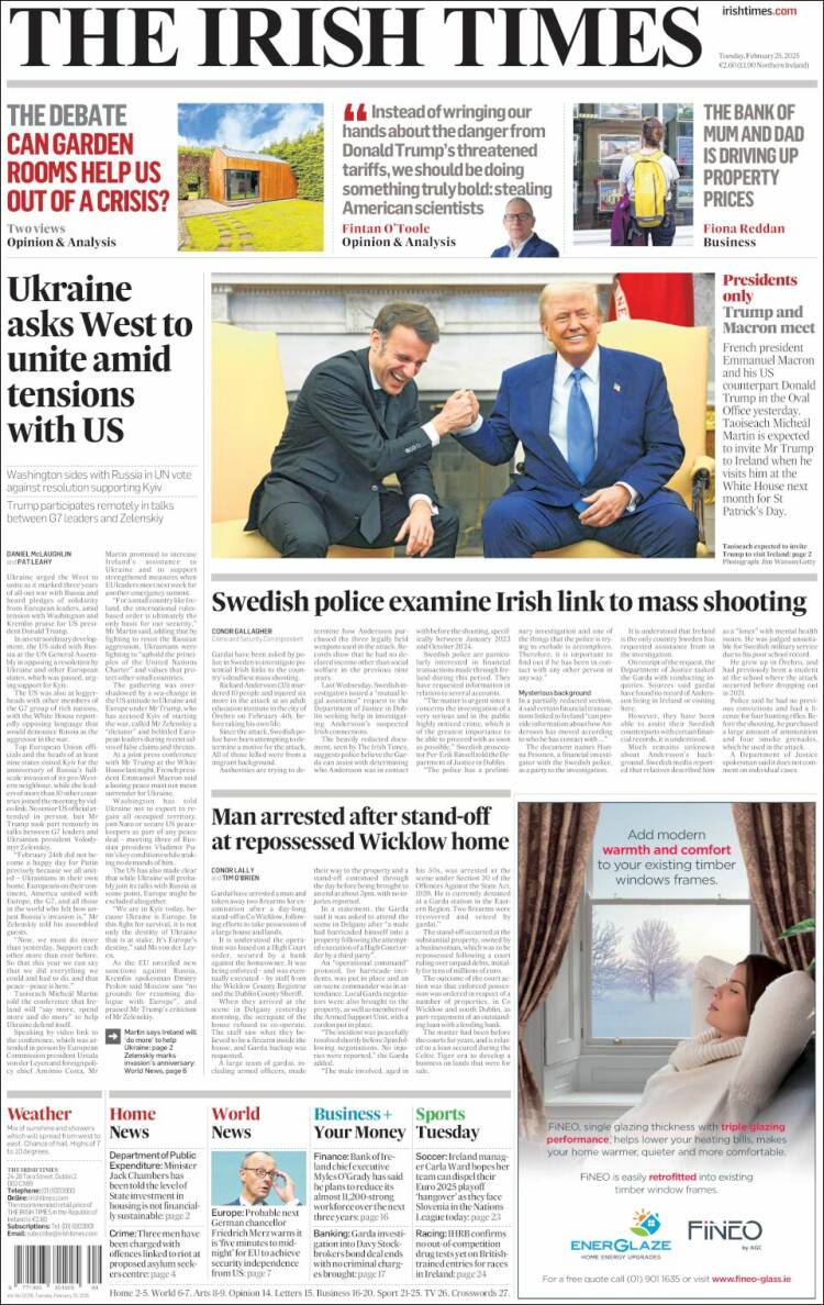 Portada de Irish Times (Irlanda)