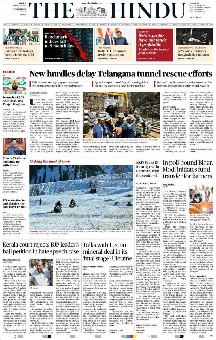 Portada de The Hindu (India)