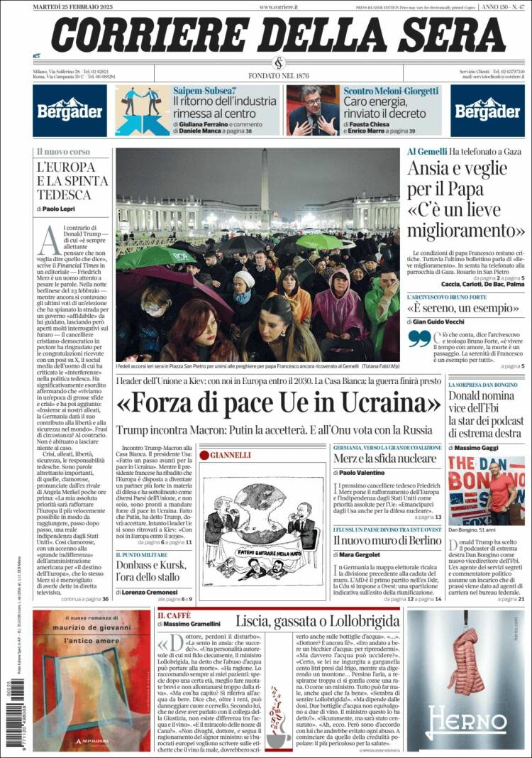 Portada de Corriere della Sera (Italia)