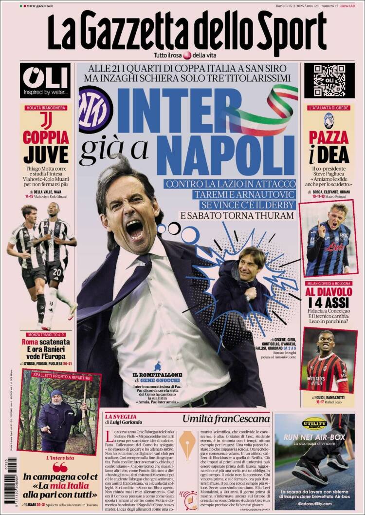 Portada de La Gazzetta dello Sport (Italia)