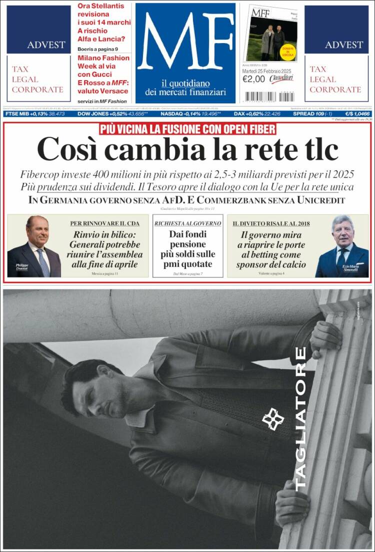 Portada de Milano Finanza (Italia)