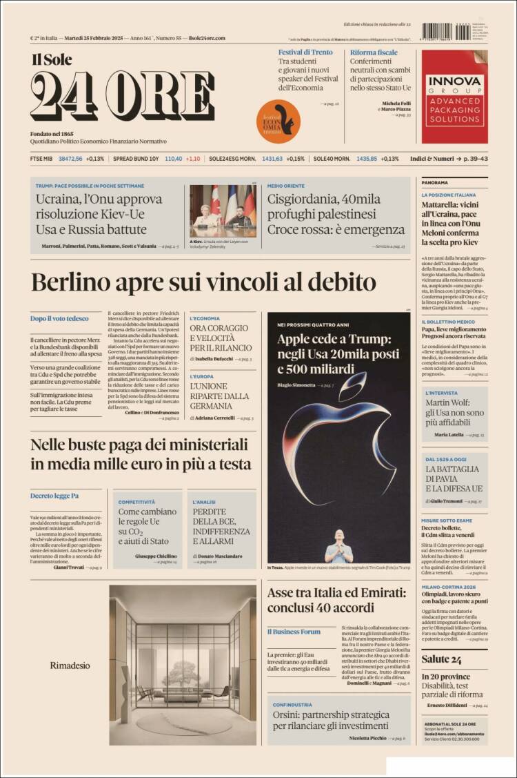Portada de Il Sole 24 ORE (Italia)