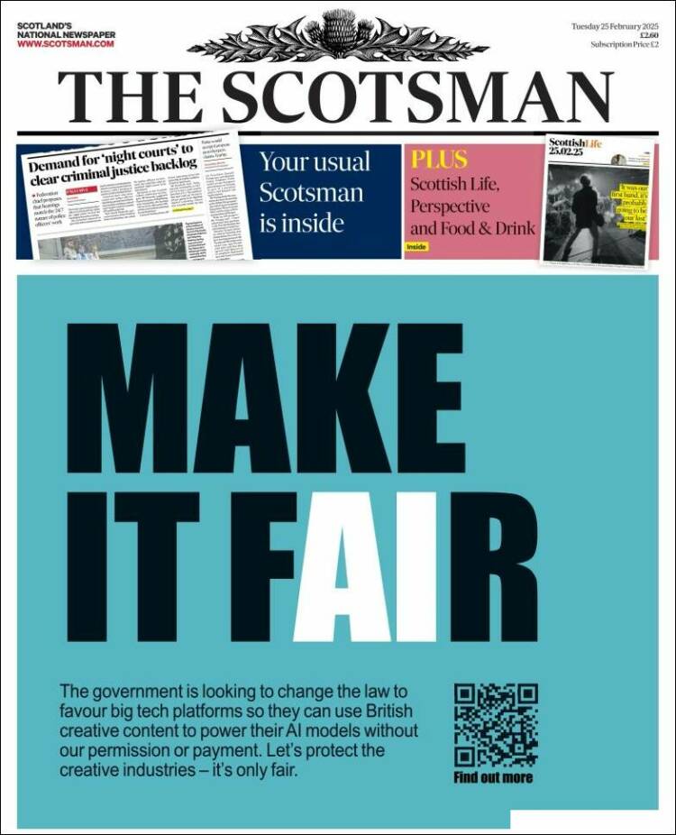 Portada de The Scotsman (Reino Unido)