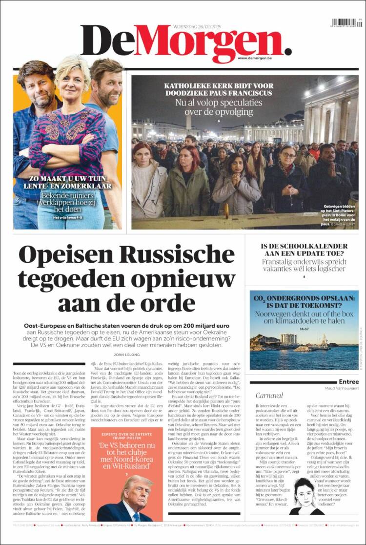 Portada de De Morgen (Belgique)