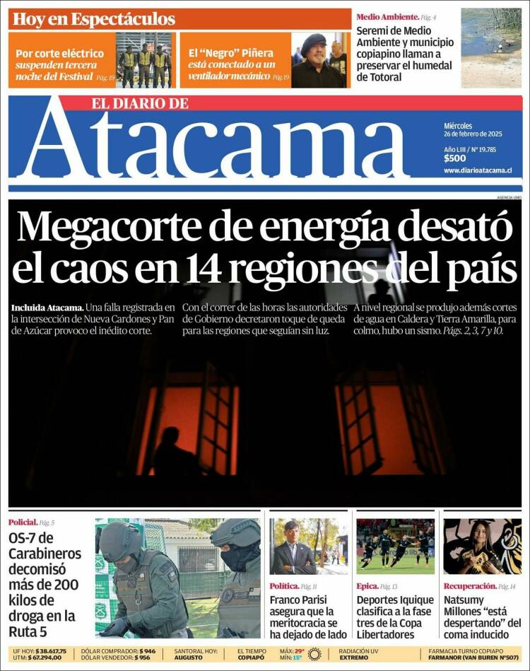 Portada de Diario de Atacama (Chile)