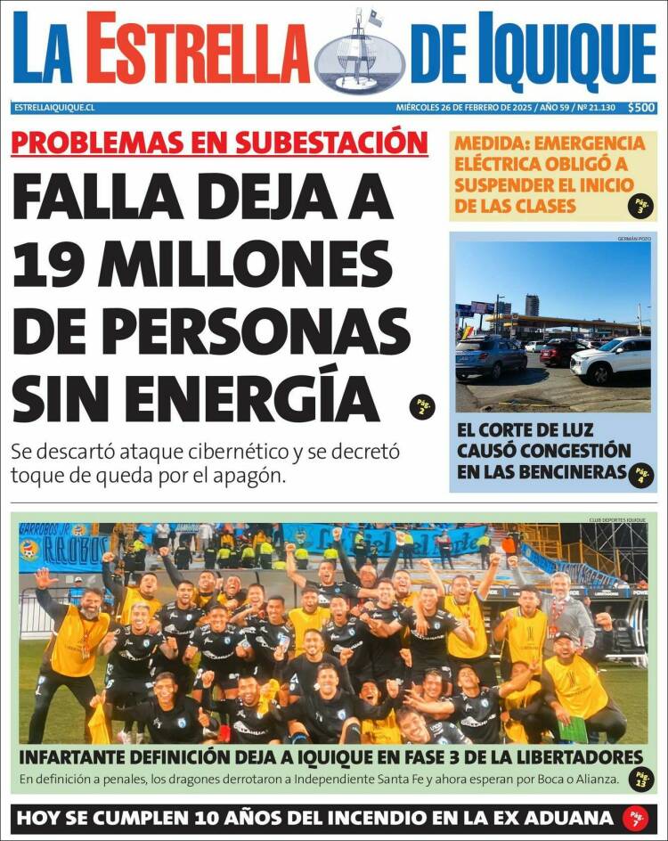 Portada de La Estrella de Iquique (Chile)