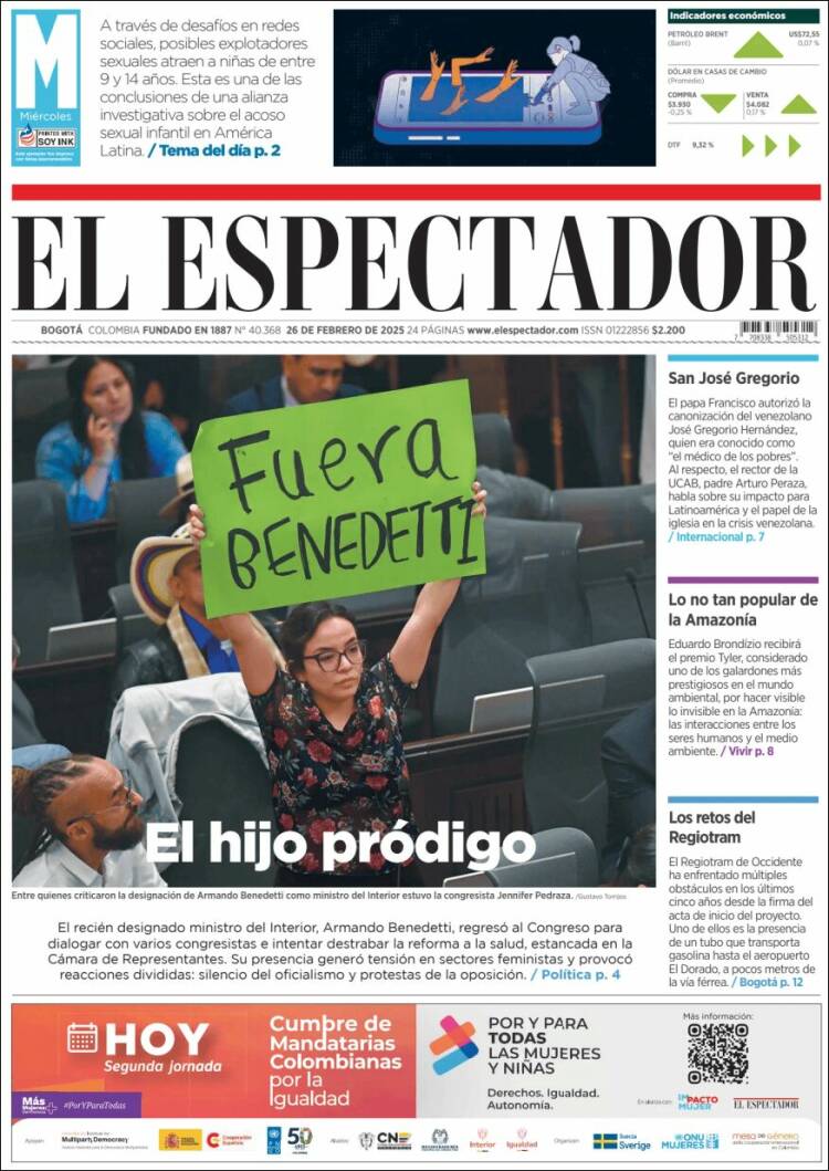 Portada de El Espectador (Colombia)