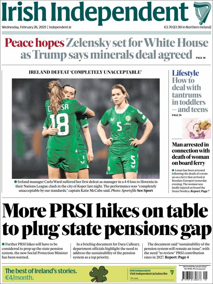 Portada de Irish Independent (Irlanda)