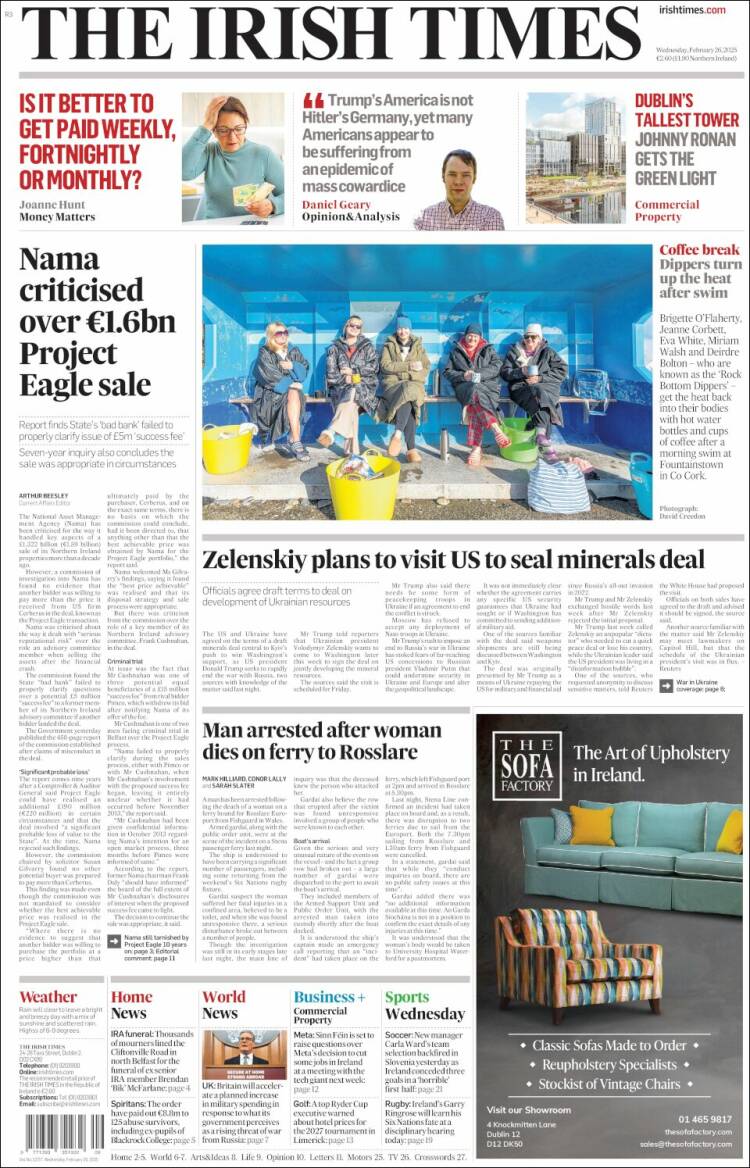 Portada de Irish Times (Irlanda)